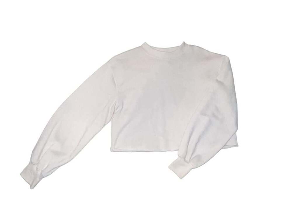 Divided H&M Basic White Cropped Sweatshirt with Lantern Sleeves
